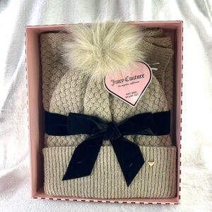 Juicy Couture Tan Knit Hat and Scarf Set